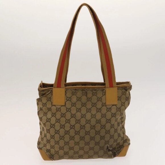 GUCCI GG Canvas Sherry Line Hand Bag 3Set Beige Black Red - Picture 13 of 16